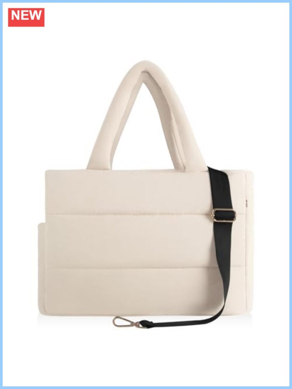 Quilted Puffy Tote Bag Lightweight Travel Work Handbag Multi-Pocket